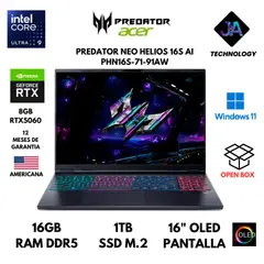 ACER - LAPTOP PREDATOR HELIOS NEO 16S ULTRA 9 275HX 16GB 1TB SSD 8GB RTX5060 16" OLED WIN 11 AMERICANA