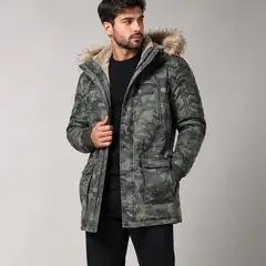 GENERICO - Casaca Hombre Invierno Premium Verde Militar Forrada con Peluche Sherpa Drill Premiun