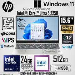 HP - Laptop Intel 15-FD2369LA Core Ultra 5 225U 24GB RAM 512GB SSD 15.6" FHD Táctil - Plateado