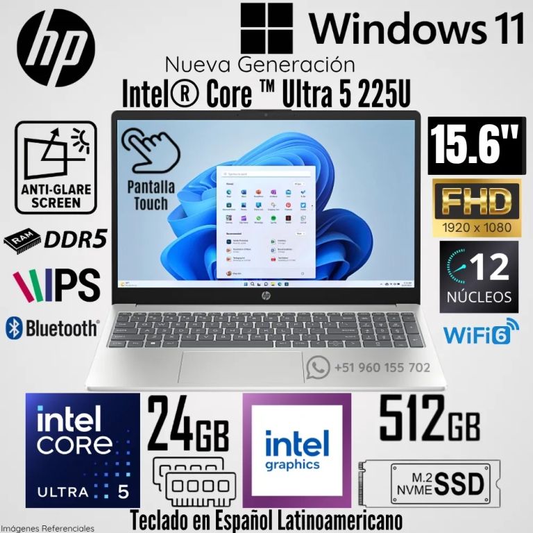 Laptop Intel 15-FD2369LA Core Ultra 5 225U 24GB RAM 512GB SSD 15.6" FHD Táctil - Plateado
