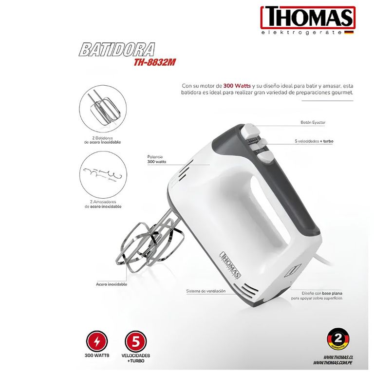 BATIDORA DE MANO 5 velocidades + Turbo TH-8832M - BLANCO
