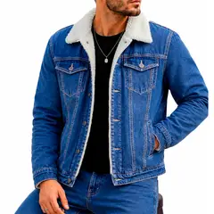 ELEMENT SPECIAL EDITION - Casaca Jeans Hombre Premium Forrada con Peluche Crema Denim Azul Original
