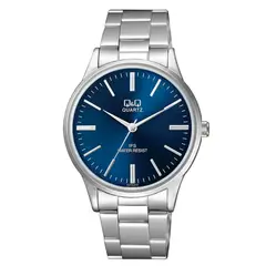 Q&Q - RELOJ HOMBRE METAL ACERO INOXIDABLE PLATEADO FONDO AZUL MARCA QQ