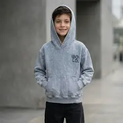 LE PETIT COMPANY - Polera Capucha Niño Acid Wash Gris Algodón - ANG Kidz