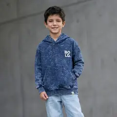 LE PETIT COMPANY - Polera Capucha Niño Acid Wash Azul Algodón ANG Kidz