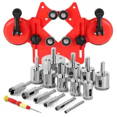 GENERICO - Brocas Diamantadas Set 17 Pzas + Guía + Desarmador Corte Cerámico Vidrio Porcelanato