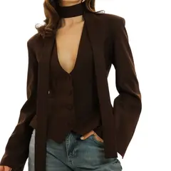 TIOZONEY - Blazer de mujer-Marrón