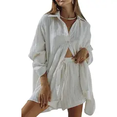 TIOZONEY - Camisas de mujer-Blanco