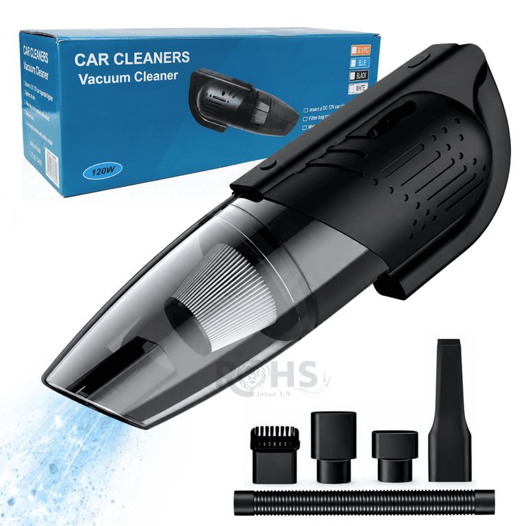 Aspiradora Portátil Recargable 120W Para Auto Con Filtro Reutilizable Y Accesorios De Limpieza