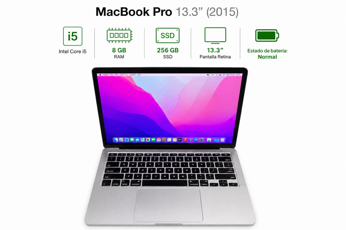 MacBook Pro Retina 13.3" 2015 Core i5 8GB RAM 256GB SSD Reacondicionado Grado A
