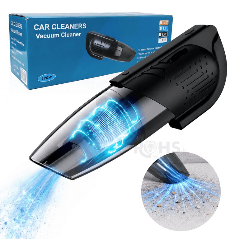 Aspiradora Portátil Recargable 120W Para Auto Con Filtro Reutilizable Y Accesorios De Limpieza
