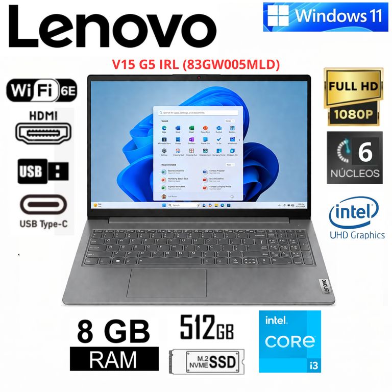 Laptop V15 G5 IRL 15.6″ Full HD Intel Core i3-1315U 8GB RAM 512GB SSD Gris W11