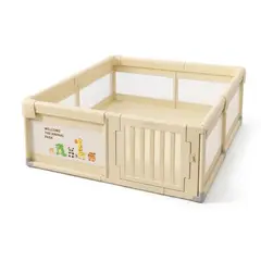 GENERICO - Corral Infantil Plegable Beige Animalitos Malla para Bebé 180cm x 200cm