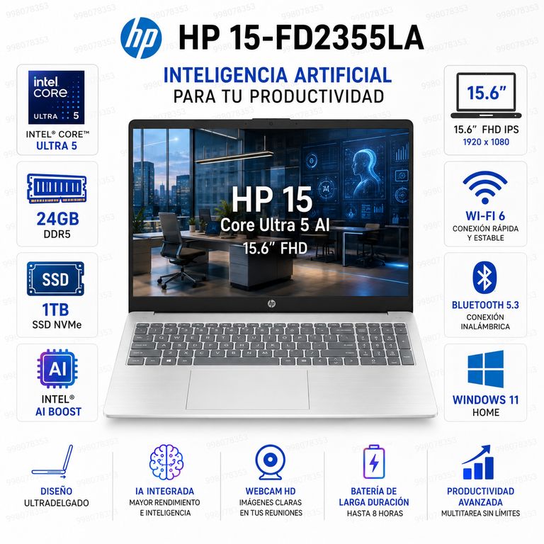 Laptop 15-FD2355LA Intel Core Ultra 5 24GB RAM 1TB SSD 15.6" FHD W11