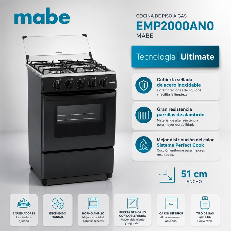 Cocina de Piso a Gas Inox EMP2000AN0