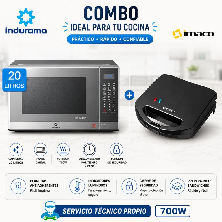 Horno Microondas 20L 700W MWI-20TCRP Croma + Sandwichera Imaco