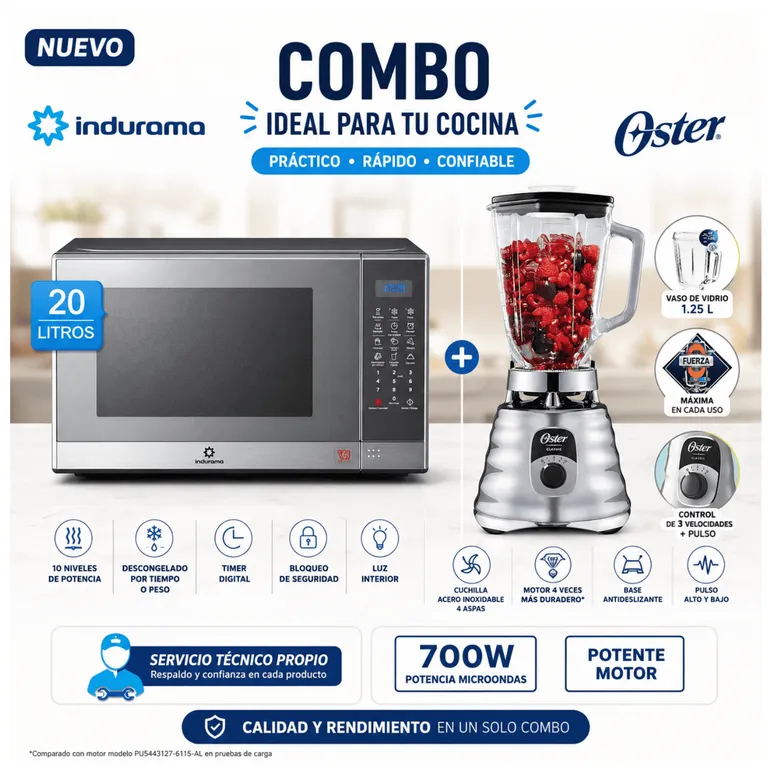 Horno Microondas 20L 700W MWI-20TCRP Croma + Licuadora Oster
