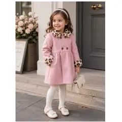 GENERICO - Abrigo Elegance Rosa para Niña Tapado de Invierno con Cuello y Puños Animal Print