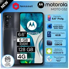 MOTOROLA - Celular Moto G52 6.6" Pulg. 6GB RAM 128GB Android 12 - Negro