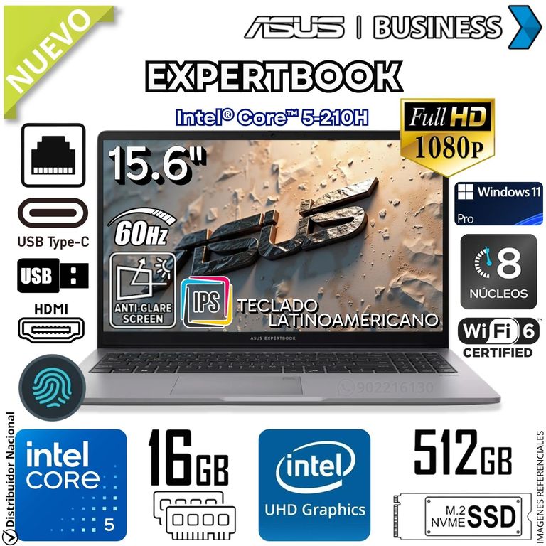 Laptop EXPERTBOOK P1503CVA-S72381 15.6 FHD Intel® Core™ 5‑210H 16GB DDR5 512GB SSD 90NX0881‑M02P90