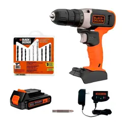 GENERICO - Combo Taladro Atornillador 3/8" 20v + Set 9 pcs Black&Decker.