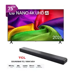 LG - Televisor 75 Pulgadas NANOCELL UHD 4K WebOS 75NU800BPSB + SOUNDBAR TCL 100W S45H (Combo)