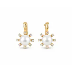 GENERICO - Aretes Perla con Circones de Acero Inoxidable Dorado para Mujer Elegantes
