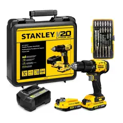 STANLEY - Kit Taladro Percutor 20V + 2 Baterias + Set 27 pcs