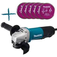 MAKITA - Amoladora Angular 4 1/2" 840Watts 9557HPG + 6 discos de diamantado porcelanato