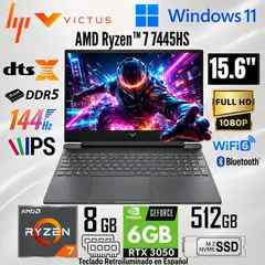 HP - Laptop Victus Gaming 15-FB3019la AMD Ryzen 7 7445HS 8GB RAM 512GB SSD RTX 3050-6GB 15.6" FHD