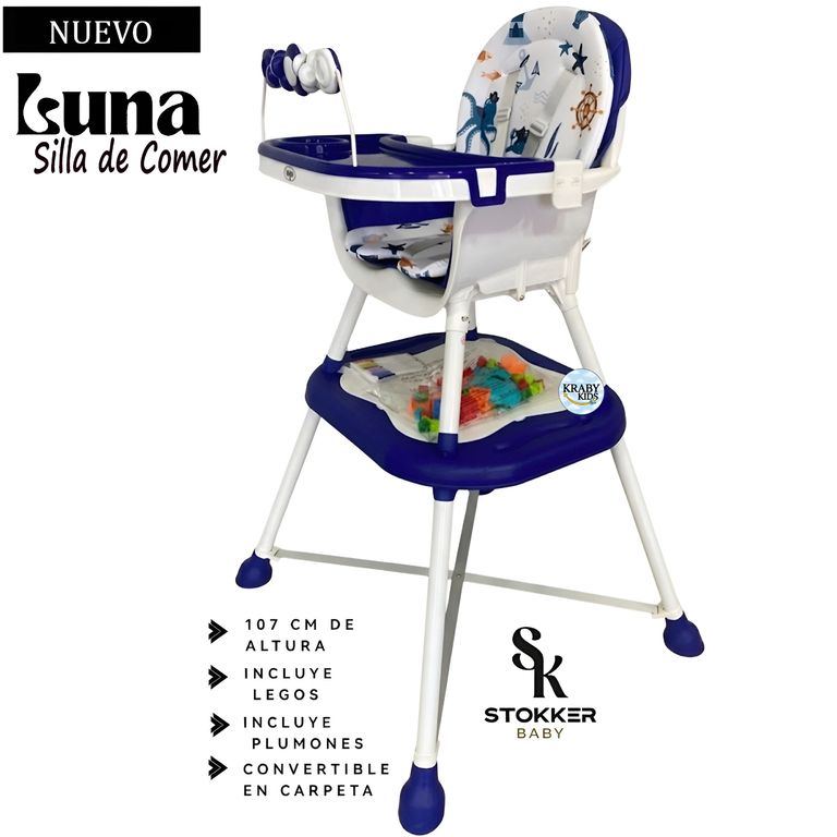 Silla de Comer Carpeta LUNA 2en1 Azul