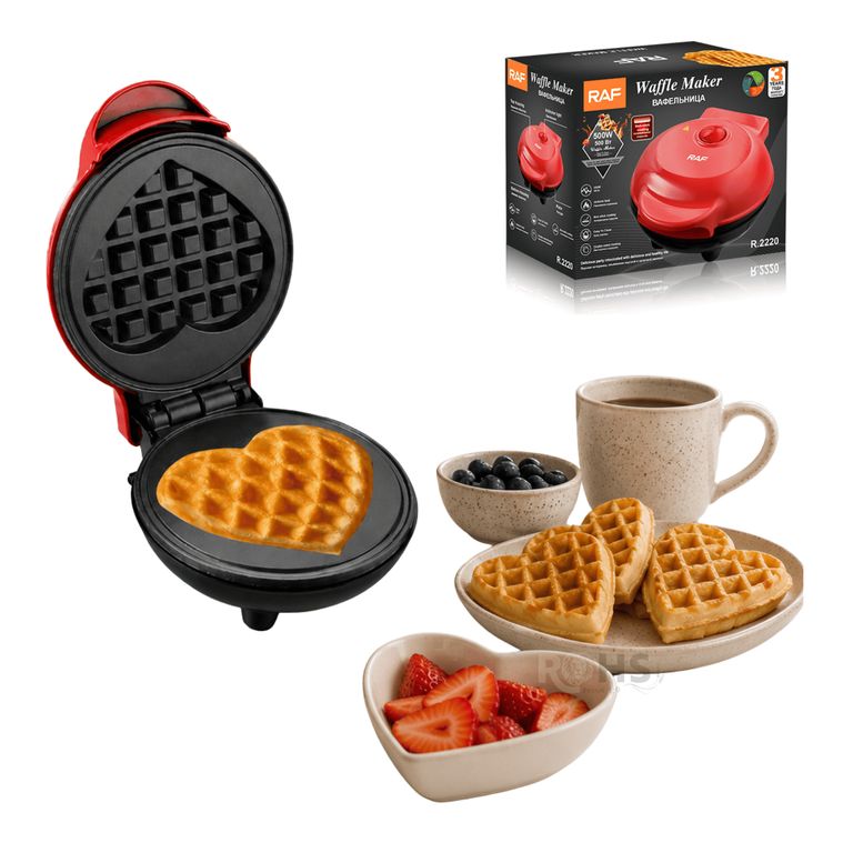 Wafflera Eléctrica Con Forma De Corazón RAF R.2220 Con Placas Antiadherentes