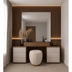 TU MESITA - Tocador Moderno Kyoto con Espejo XL y Wallpanel Listonado Catania y Capri Canto Grueso