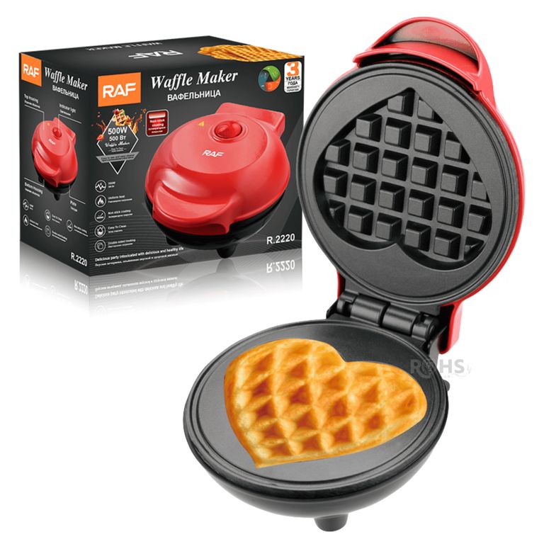 Wafflera Eléctrica Forma De Corazón RAF R.2220 Con Placas Antiadherentes