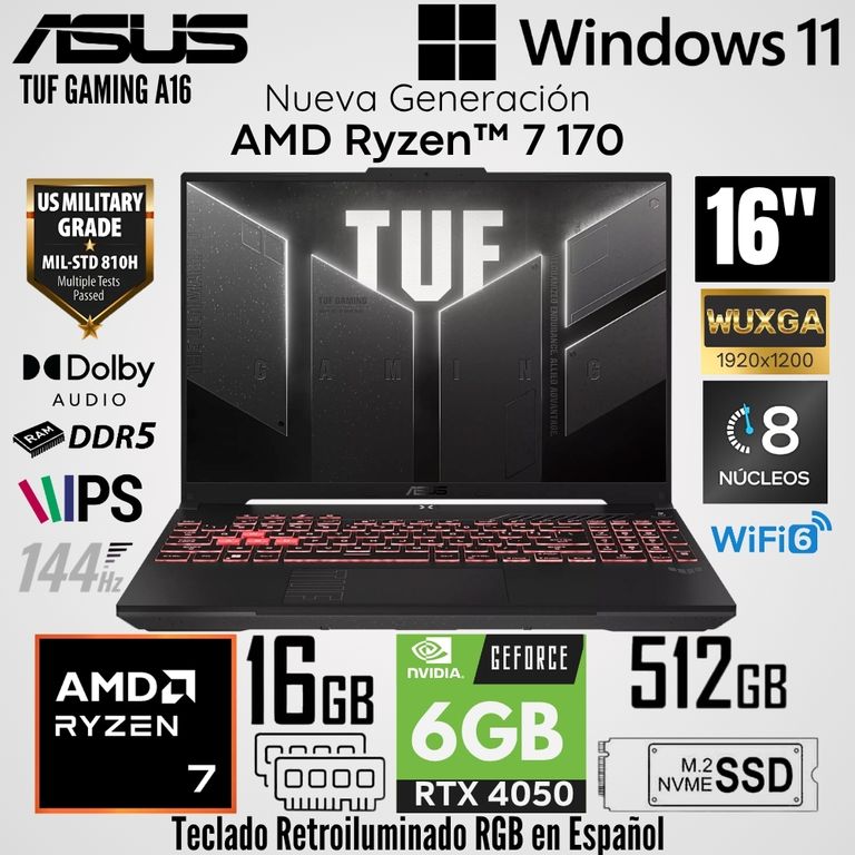 Laptop TUF Gaming FA607NUQ-RL013W AMD Ryzen 7 170 16GB RAM 512GB SSD RTX 4050-6GB 16" WUXGA