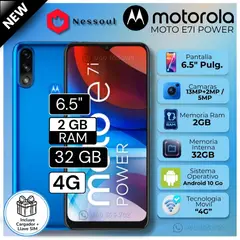 MOTOROLA - Celular E7i Power 6.5" Pulg. 2GB RAM 32GB Android 10 Go - Azul