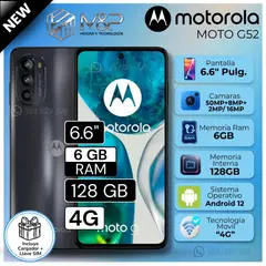 MOTOROLA - Celular Moto G52 6.6" Pulg. 6GB RAM 128GB Android 12 - Negro