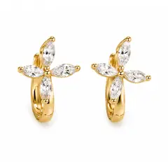 GENERICO - Aretes Flor con Circones de Acero Inoxidable Dorado para Mujer Elegantes