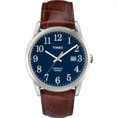 TIMEX - Reloj Easy Reader 38mm Hombre Dial Azul Caja Plateada Correa Cuero Marrón TW2R63800