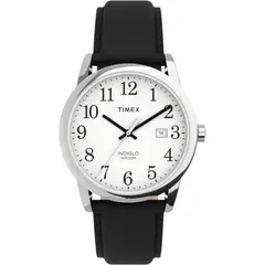 TIMEX - Reloj Easy Reader 38mm Hombre Dial Blanco Caja Plateada Correa Cuero Negro TW2P75600