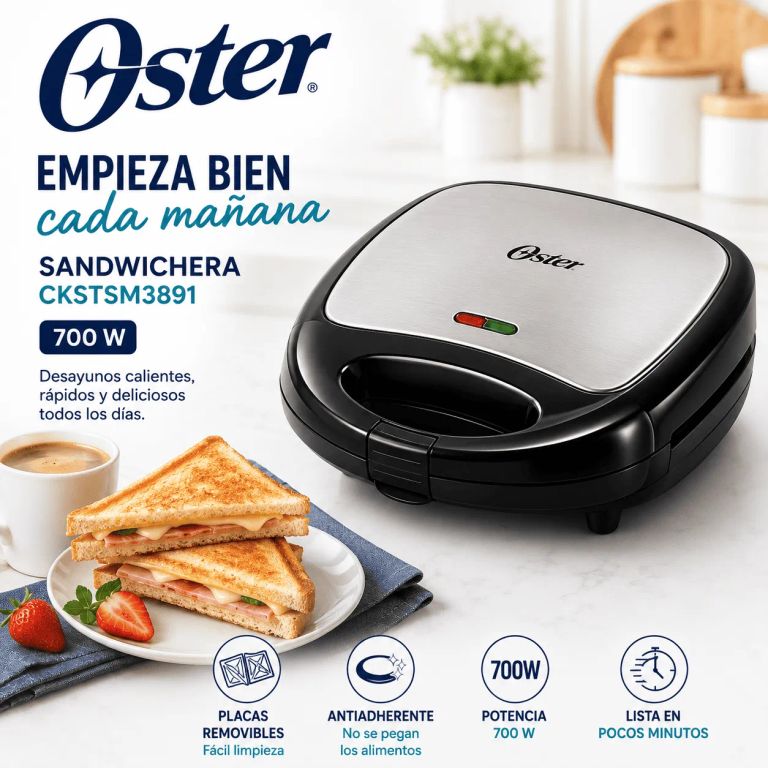 Sandwichera CKSTSM3891 con Placas Removibles Antiadherentes 700W para 2 Sandwiches Original
