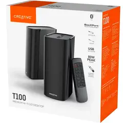CREATIVE - Parlante T100 Premium Hi-Fi 2.0 Escritorio 40W RMS Bluetooth 5.0 Óptico USB FLAC BasXPort