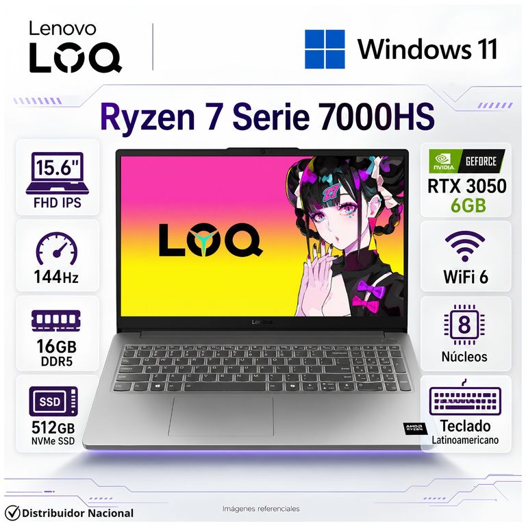 Laptop Gamer LOQ ESSENTIAL 15ARP10E 15.6" FHD AMD Ryzen™ 7 7735HS 16GB RAM 512GB SSD RTX™ 3050 83S00049LM