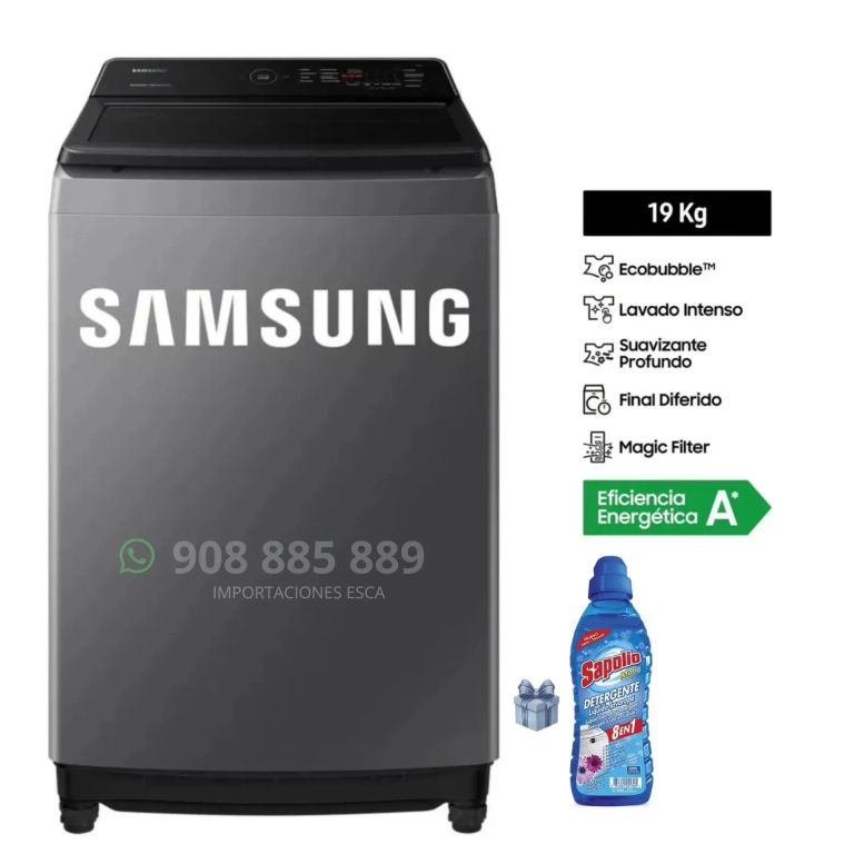 Lavadora 19 Kilos EcoBubble Carga Superior WA19CG6441BD + Detergente Liquido Sapolio 1L.