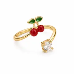 GENERICO - Aretes cereza con Circones de Acero Inoxidable Baño Dorado para Mujer