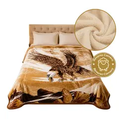 TRUELOVE - Frazada Terciopelo reverso Carnero Beige I Diseño: Aguila I 2 Plazas I 4 Kilos
