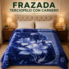 TRUELOVE - Frazada Terciopelo reverso Carnero Azul I Diseño: Flor azul I 2 Plazas I 4 Kilos