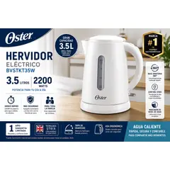 OSTER - Hervidor Eléctrico BVSTKT35W 3.5 Litros 2200W con Apagado Automático y Base 360°