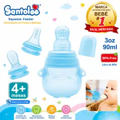 SANTOLEE - Biberón 3 en 1 Alimentador de bebidas y frutas cesleste