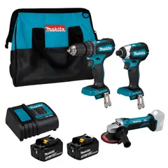 MAKITA - Taladro percutor + Atornillador de impacto + Amoladora 18v
